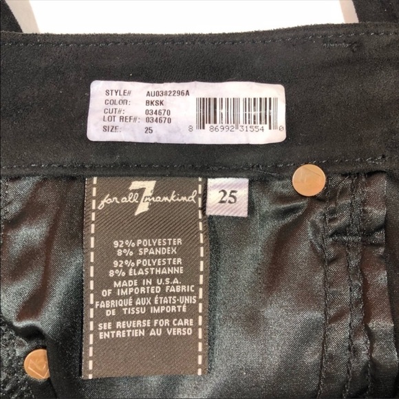 7 For All Mankind Skinny Suede Black Jeans 25 - Picture 8 of 8